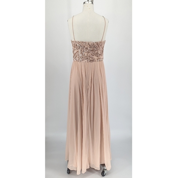Cachet Sequin Pleated Mesh Maxi Dress Tan Rose Gold 6 evening formal wedding - Picture 2 of 8